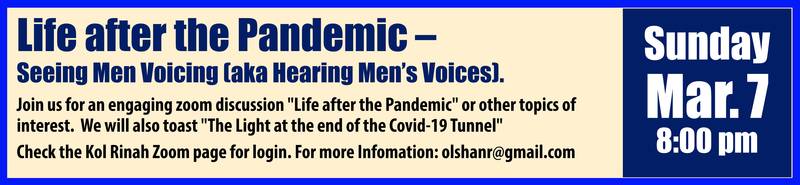 Banner Image for March 7th – “Life after the Pandemic” - Seeing Men Voicing via Zoom (AKA Hearing Men’s Voices). 