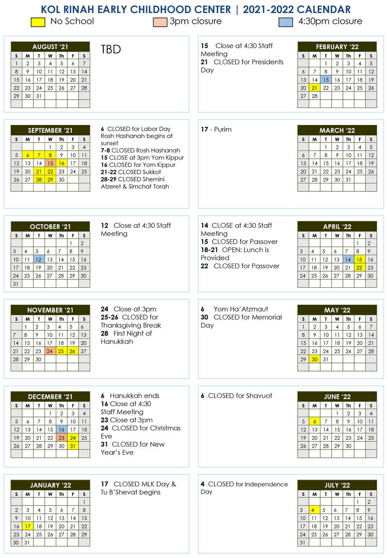 2021-2022 ECC calendar